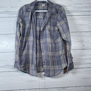 O'Neill‎ Button-Up Long Sleeve Shirt Womens M Collared Plaid Blue Gray Cotton